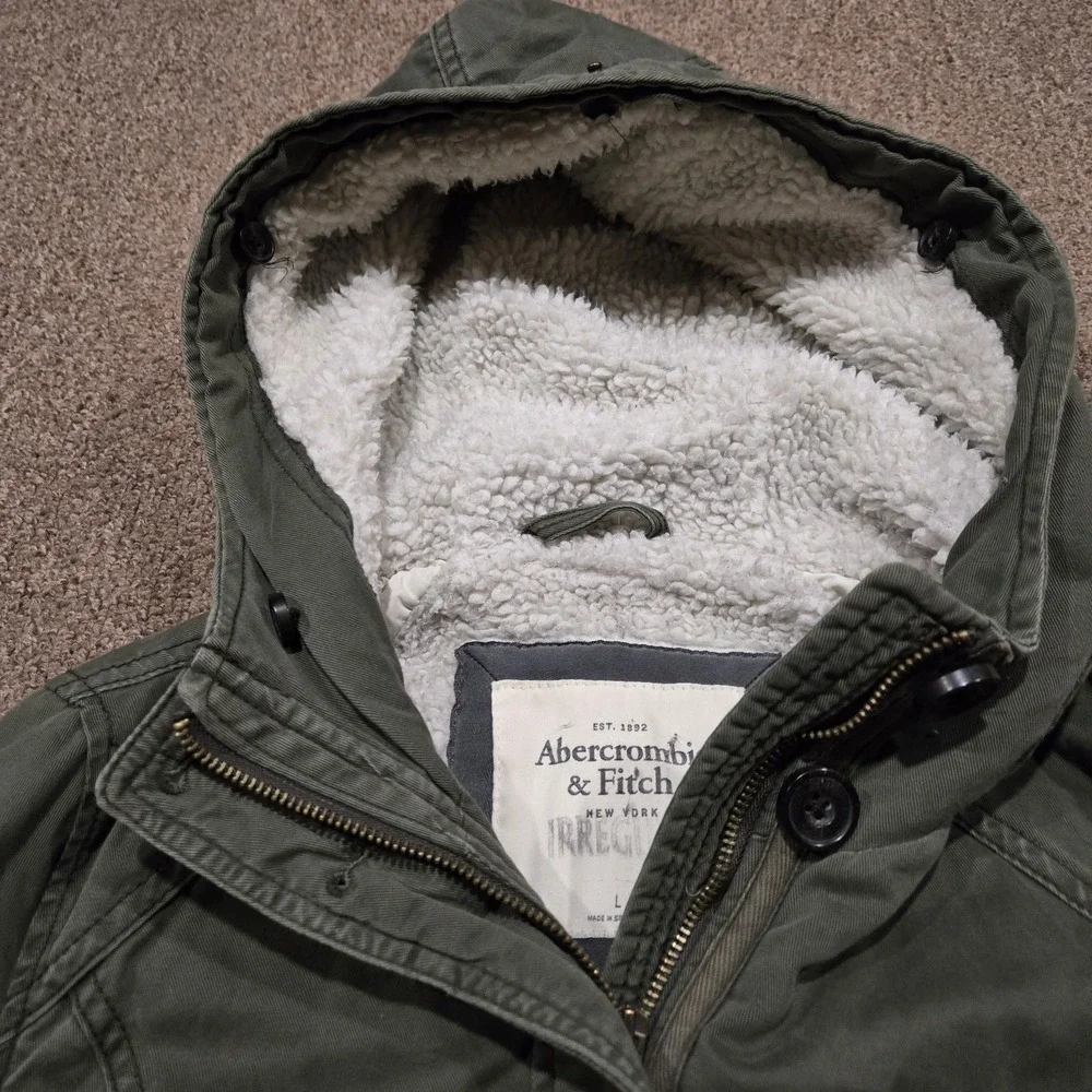 Abercrombie & Fitch Parka Jacket Womens L Green Sherpa Lined Hooded Utility Coat
